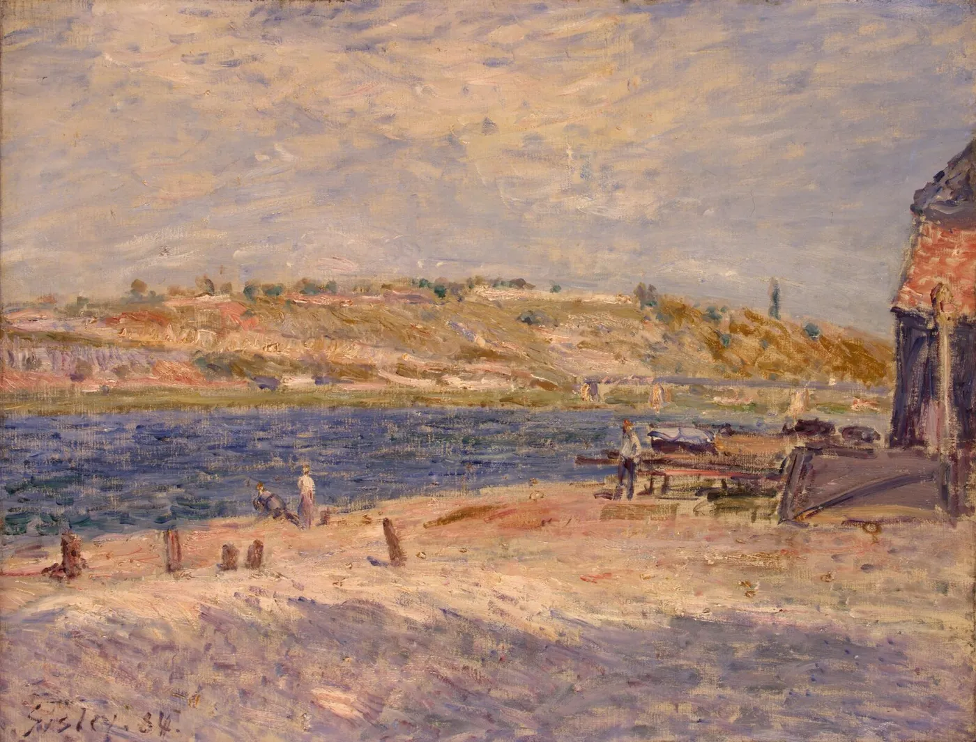 Riverbank at Saint-Mammès (1884) by Alfred Sisley — original painting reproduced as a hand-painted oil on canvas