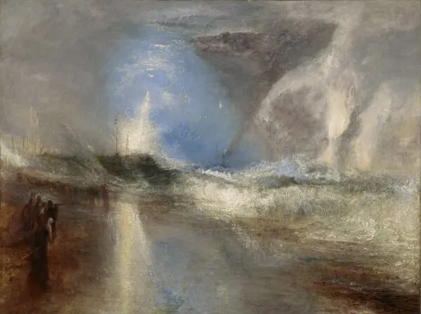 Rockets and Blue Lights (Close at Hand) to Warn Steamboats of Shoal (1840) by J. M. W. Turner — original painting reproduced as a hand-painted oil on canvas