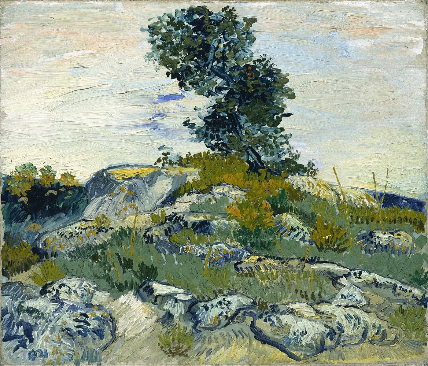Rocks (1888) by Vincent van Gogh — original painting reproduced as a hand-painted oil on canvas
