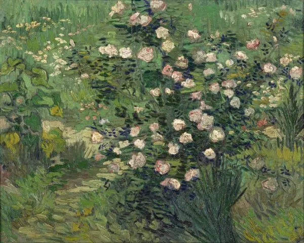 Roses (1889) by Vincent van Gogh — original painting reproduced as a hand-painted oil on canvas