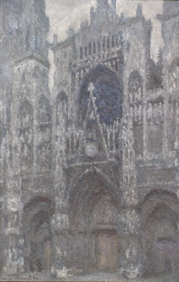 Rouen Cathedral, Portal, Cloudy Weather (1892) by Claude Monet — original painting reproduced as a hand-painted oil on canvas