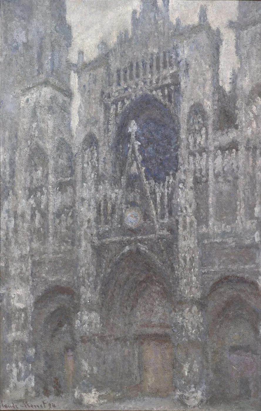 Rouen Cathedral, Portal, Cloudy Weather (1892) by Claude Monet — original painting reproduced as a hand-painted oil on canvas