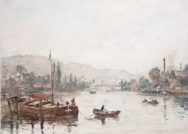 Rouen - coast Sainte-Catherine, morning fog (1895) by Eugène Louis Boudin — original painting reproduced as a hand-painted oil on canvas