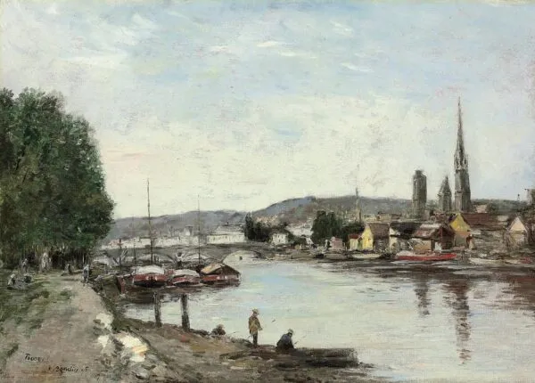 Rouen, vue prise du Cours de la Reine (1895) by Eugène Louis Boudin — original painting reproduced as a hand-painted oil on canvas