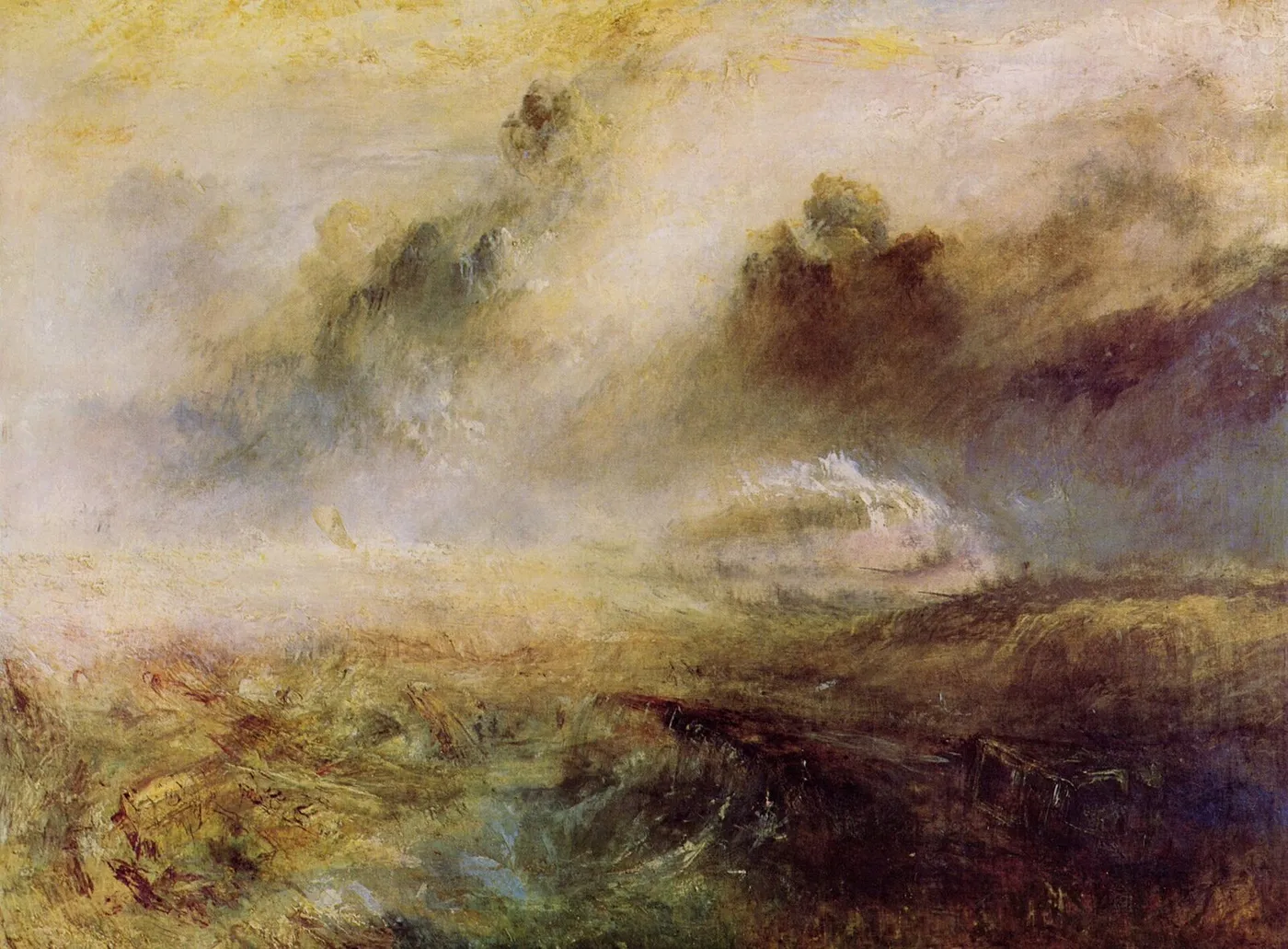 Rough Sea with Wreckage (1840) by J. M. W. Turner — original painting reproduced as a hand-painted oil on canvas
