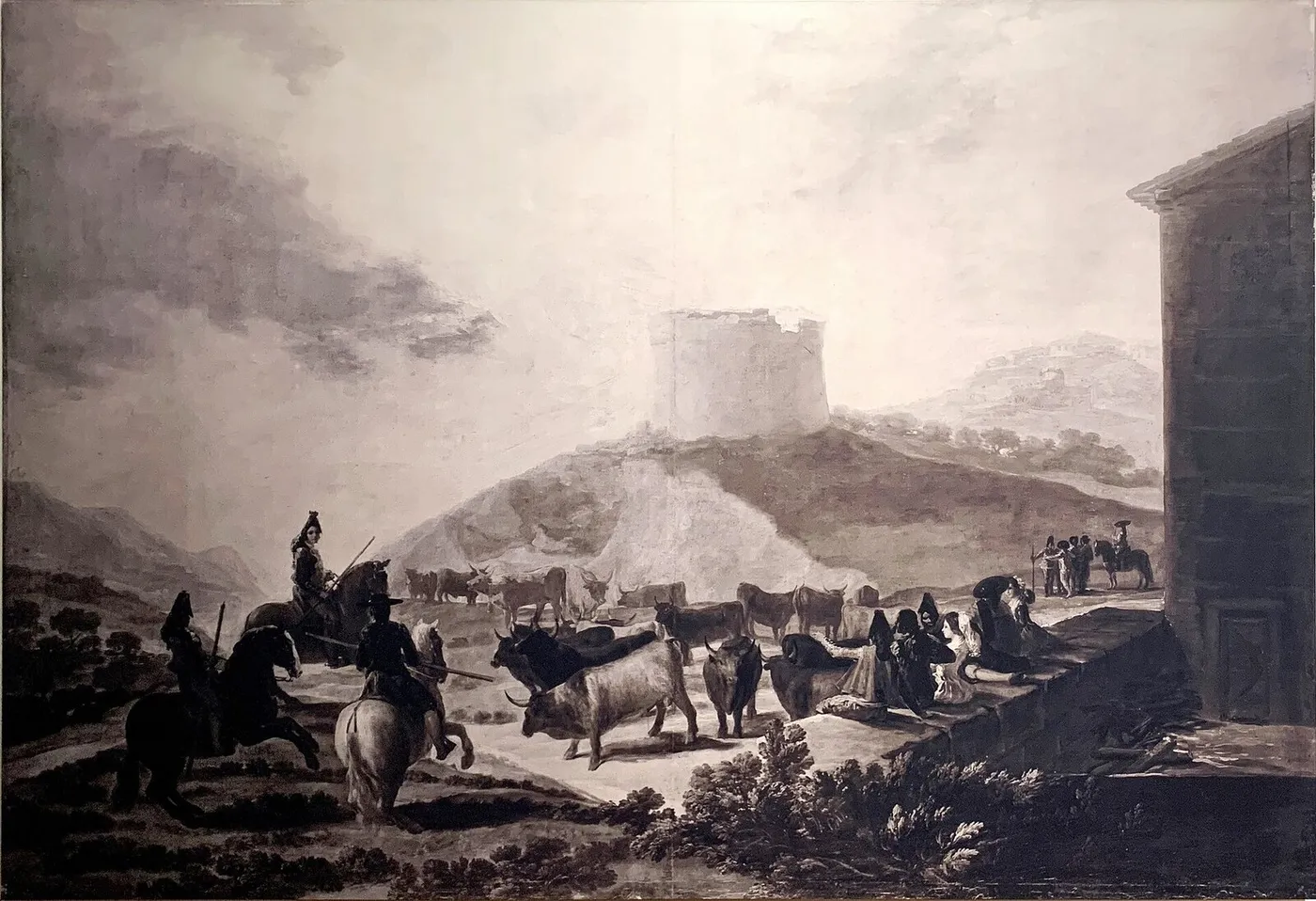 Rounding up the bulls (1787) by Francisco Goya — original painting reproduced as a hand-painted oil on canvas