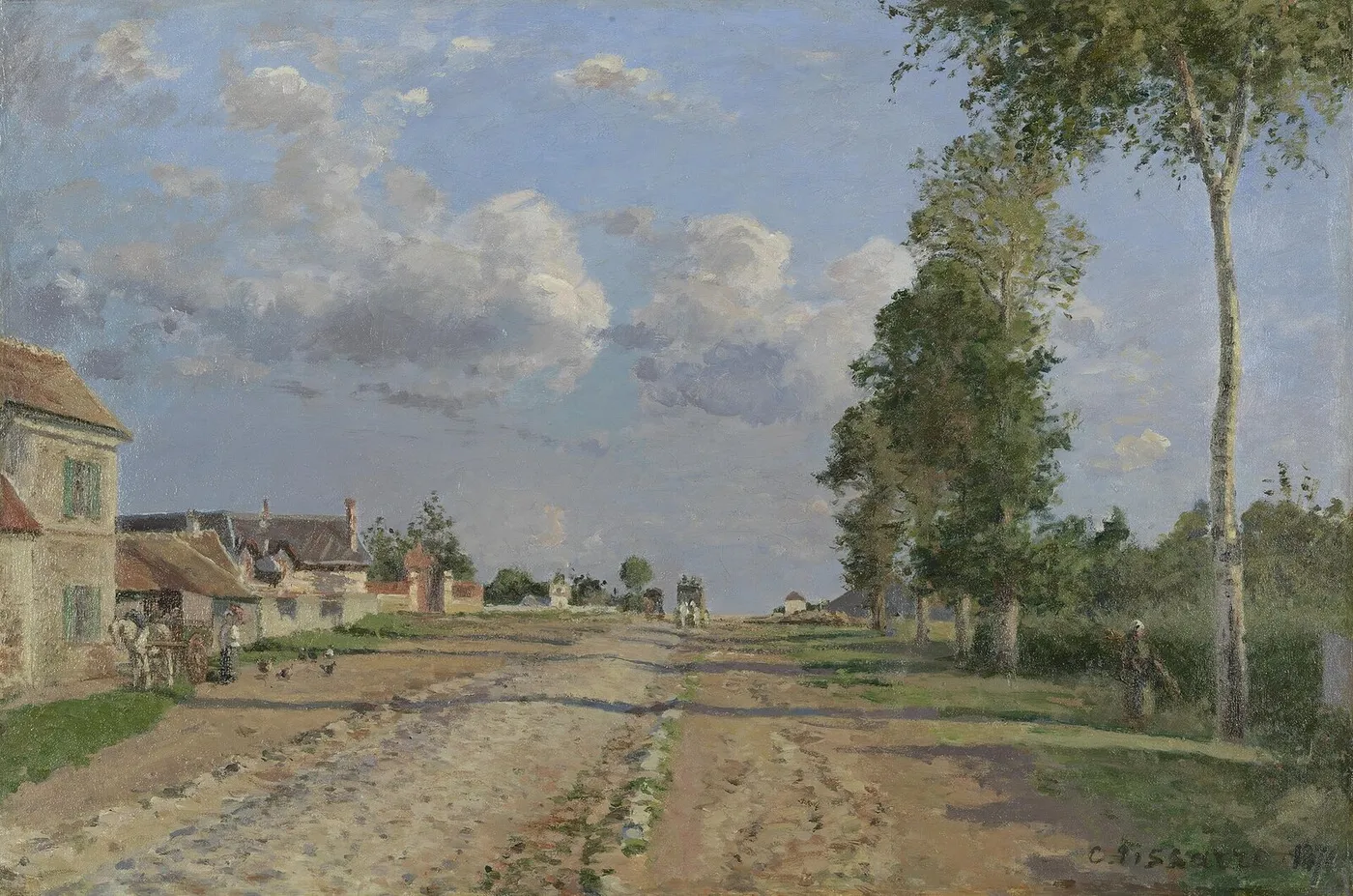 Route de Versailles, Rocquencourt (1871) by Camille Pissarro — original painting reproduced as a hand-painted oil on canvas