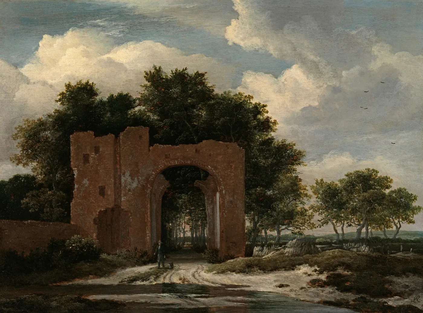 Ruins of the gate of Huis ter Kleef near Haarlem (1650) by Jacob van Ruisdael — original painting reproduced as a hand-painted oil on canvas