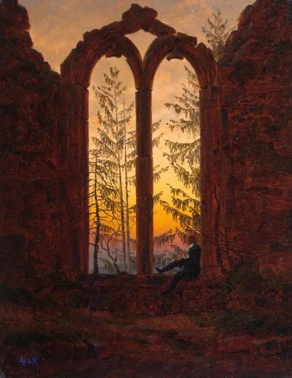 Ruins of the Oybin (1835) by Caspar David Friedrich — original painting reproduced as a hand-painted oil on canvas