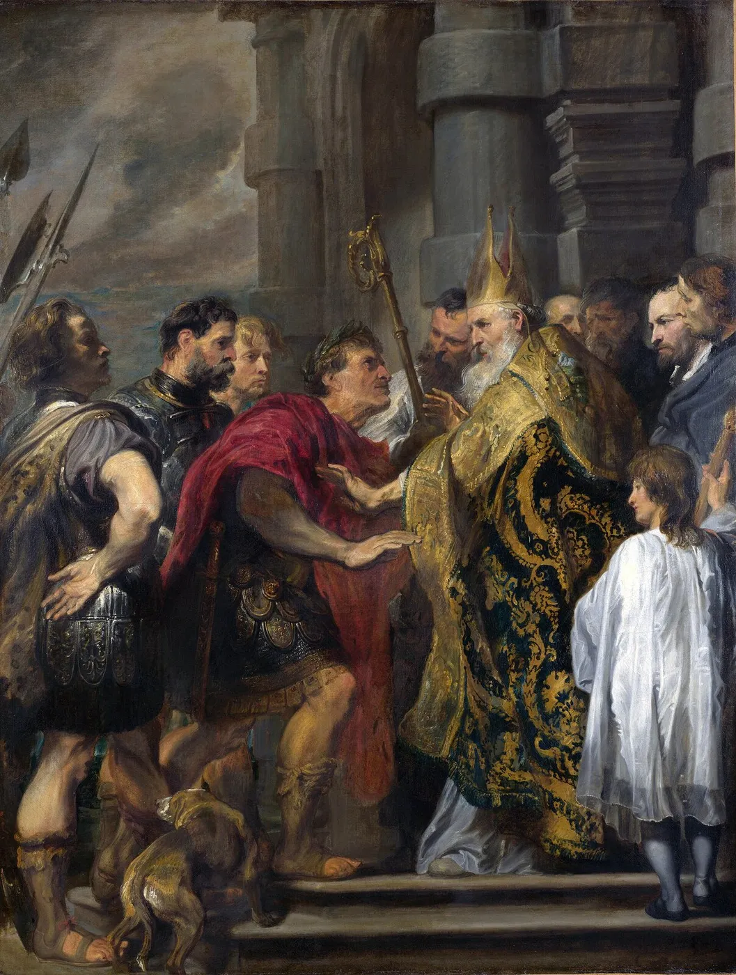 Saint Ambrose Barring Theodosius from Milan Cathedral (1619) by Anthony van Dyck — original painting reproduced as a hand-painted oil on canvas