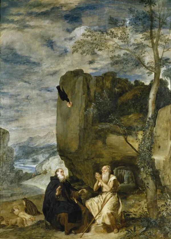 Saint Anthony Abbot and St. Paul, the first hermit (1634) by Diego Velázquez — original painting reproduced as a hand-painted oil on canvas