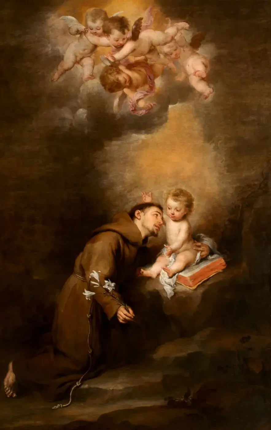 Saint Anthony of Padua with the Child (1668) by Bartolomé Esteban Murillo — original painting reproduced as a hand-painted oil on canvas