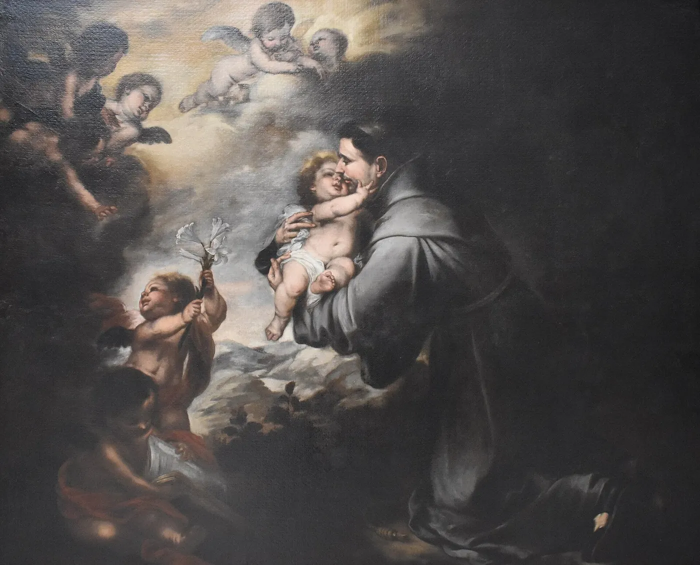 Saint Antoine de Padoue adorant l'Enfant Jésus (1675) by Bartolomé Esteban Murillo — original painting reproduced as a hand-painted oil on canvas