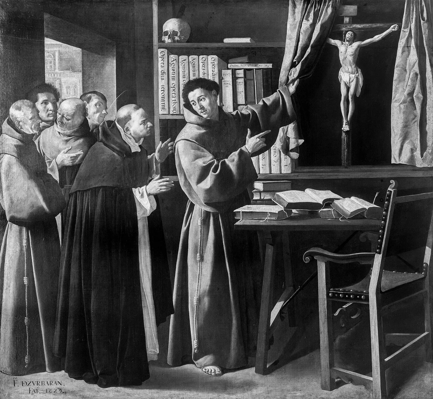 Saint Bonaventure and Saint Thomas Aquinas in Front of the Crucifix (1629) by Francisco de Zurbarán — original painting reproduced as a hand-painted oil on canvas