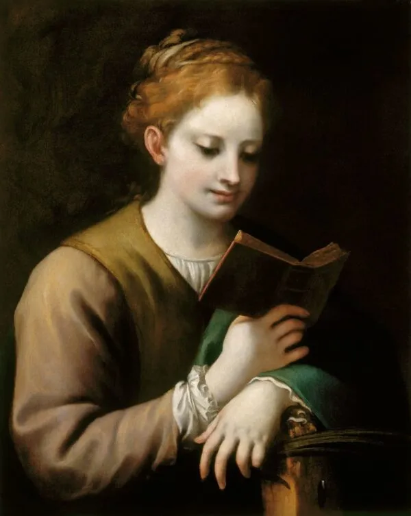 Saint Catherine Reading (1530) by Antonio da Correggio — original painting reproduced as a hand-painted oil on canvas