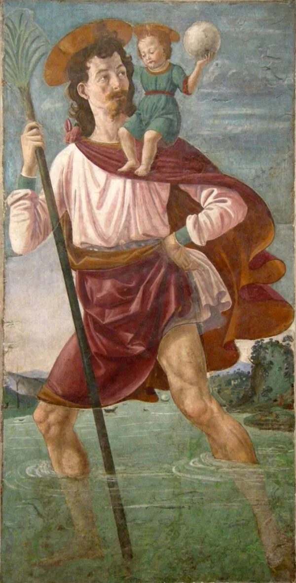 Saint Christopher and the Infant Christ (1473) by Domenico Ghirlandaio — original painting reproduced as a hand-painted oil on canvas