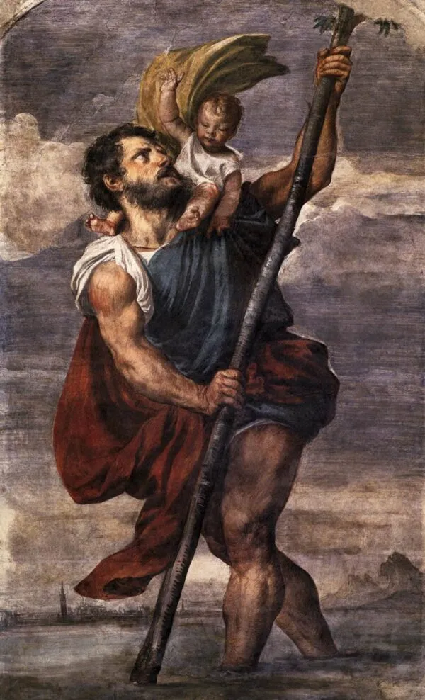 Saint Christopher (1523) by Titian — original painting reproduced as a hand-painted oil on canvas