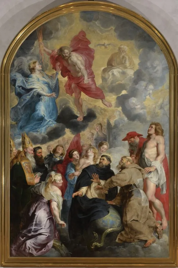 Saint Dominic and Saint Francis Protecting the World from the Wrath of Christ (1619) by Peter Paul Rubens — original painting reproduced as a hand-painted oil on canvas
