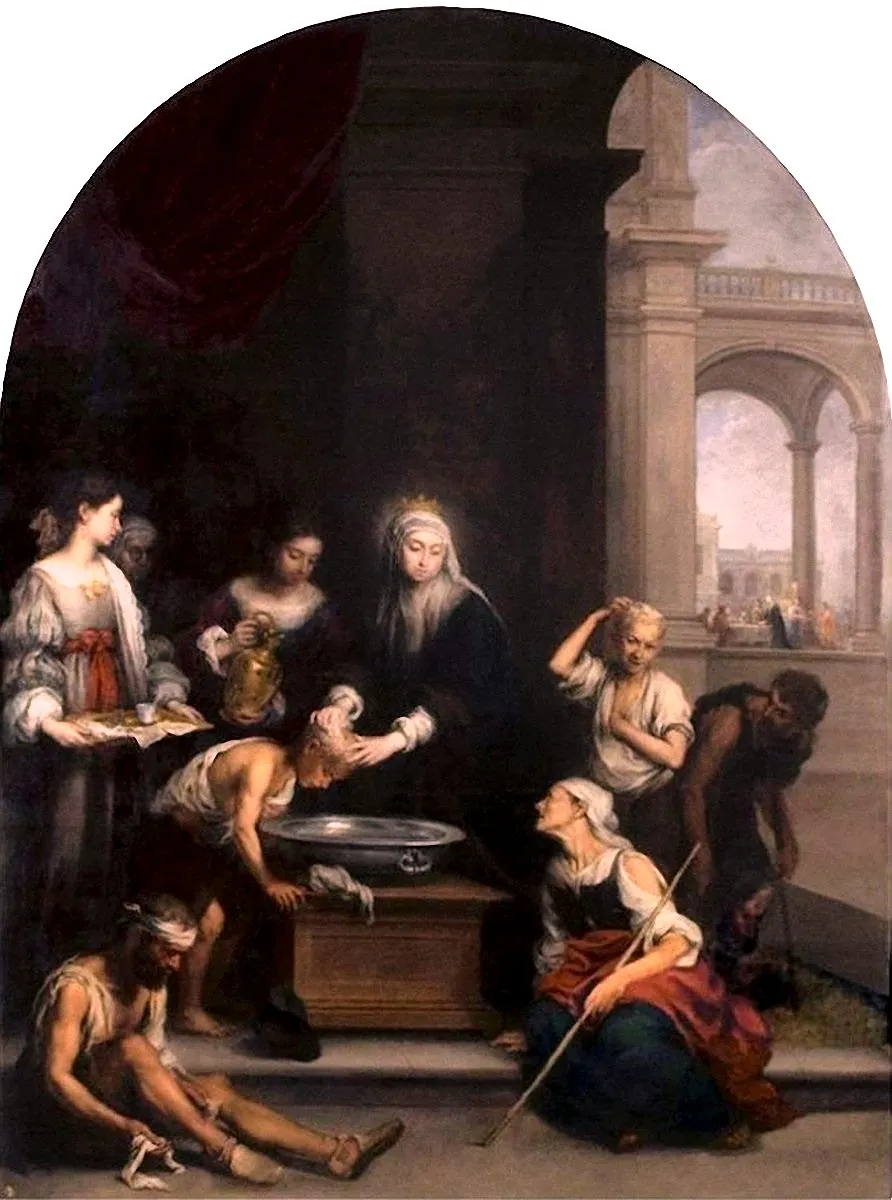 Saint Elisabeth of Hungary healing the poor (1672) by Bartolomé Esteban Murillo — original painting reproduced as a hand-painted oil on canvas