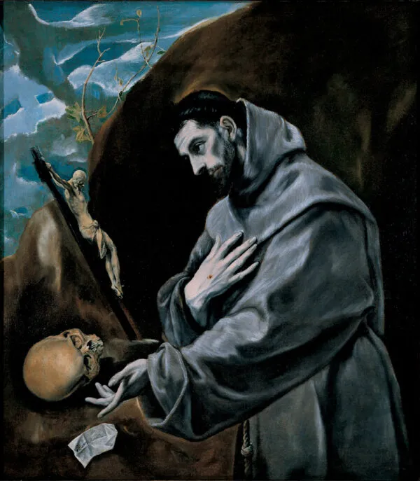 Saint Francis in Prayer (1580) by El Greco — original painting reproduced as a hand-painted oil on canvas