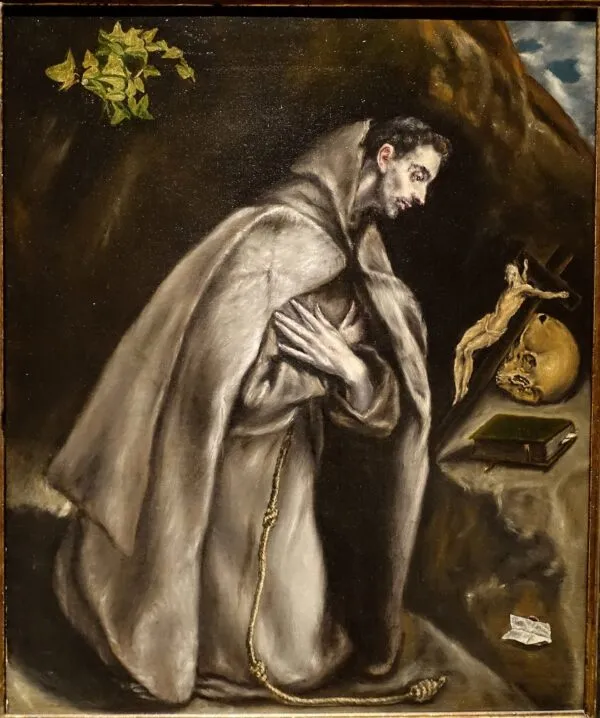 Saint Francis Kneeling in Meditation (1605) by El Greco — original painting reproduced as a hand-painted oil on canvas