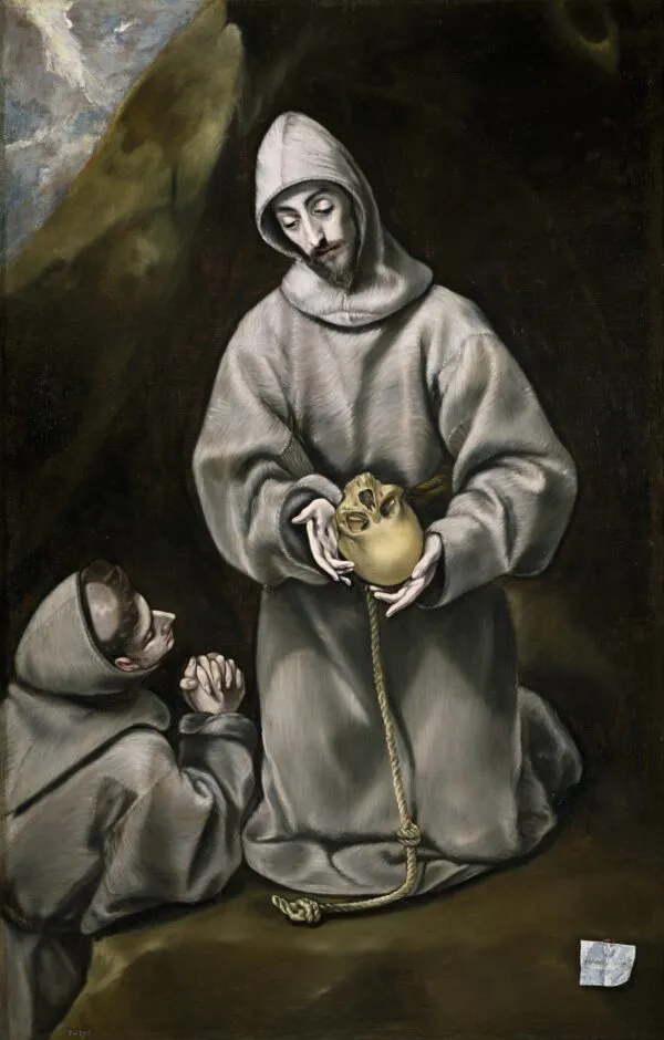 Saint Francis of Assisi and Brother Leo Meditating on Death (1585) by El Greco — original painting reproduced as a hand-painted oil on canvas