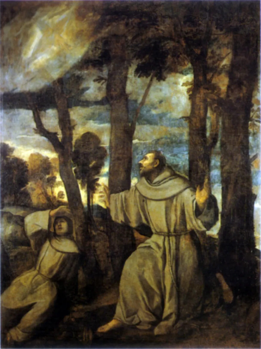 Saint Francis Receiving the Stigmata (1525) by Titian — original painting reproduced as a hand-painted oil on canvas