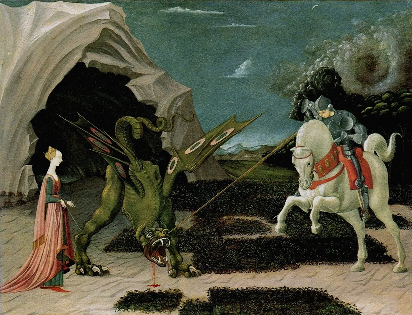 Saint George and the Dragon (1470) by Paolo Uccello — original painting reproduced as a hand-painted oil on canvas