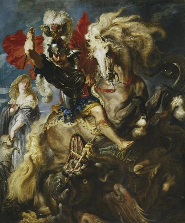 Saint George and the Dragon (1606) by Peter Paul Rubens — original painting reproduced as a hand-painted oil on canvas