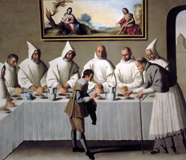 Saint Hugh in the Carthusian Refectory (1655) by Francisco de Zurbarán — original painting reproduced as a hand-painted oil on canvas