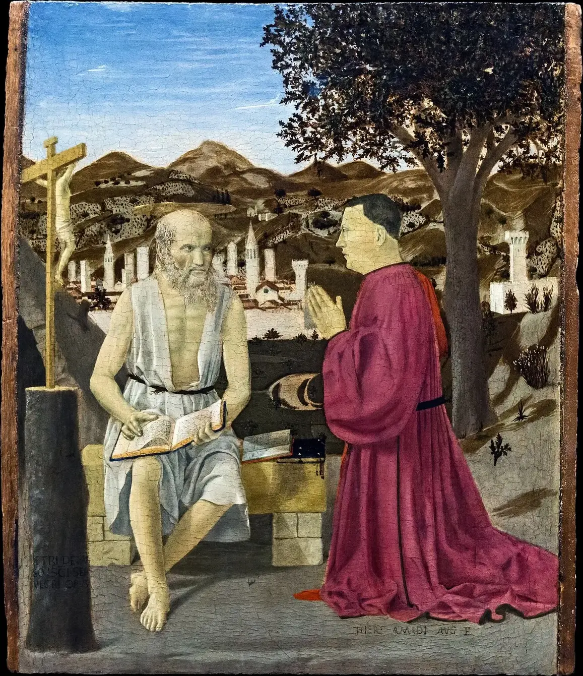 Saint Jerome and a Donor (1440) by Piero della Francesca — original painting reproduced as a hand-painted oil on canvas