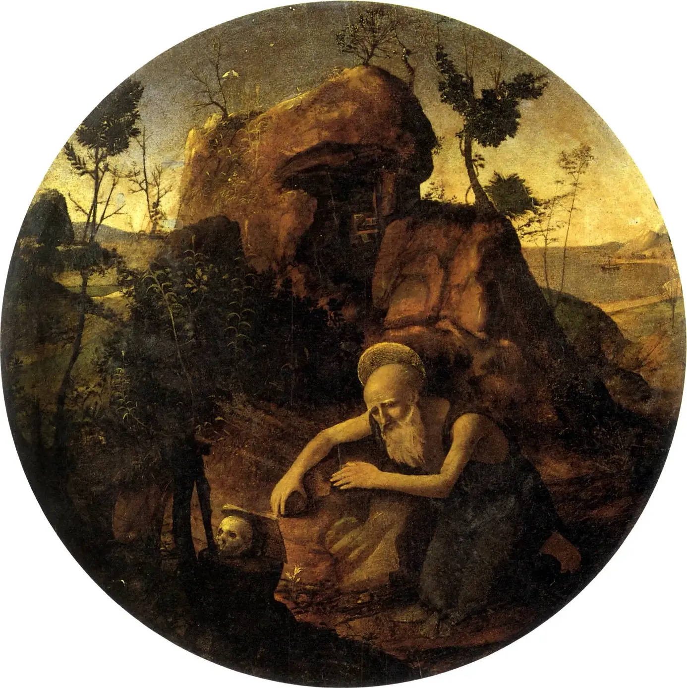 Saint Jerome in Meditation (1490) by Piero di Cosimo — original painting reproduced as a hand-painted oil on canvas
