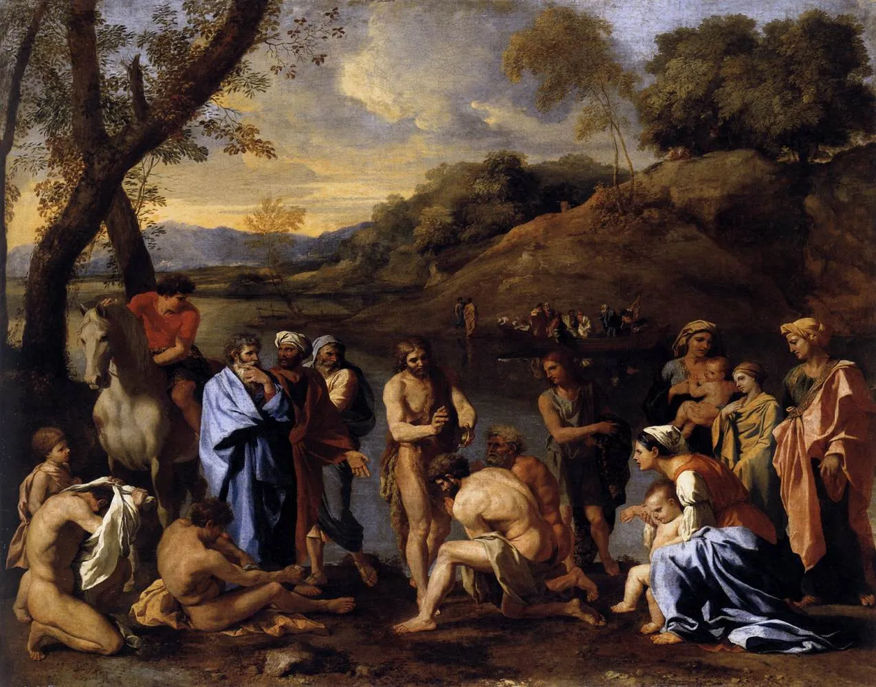 Saint John Baptising the People (1635) by Nicolas Poussin — original painting reproduced as a hand-painted oil on canvas