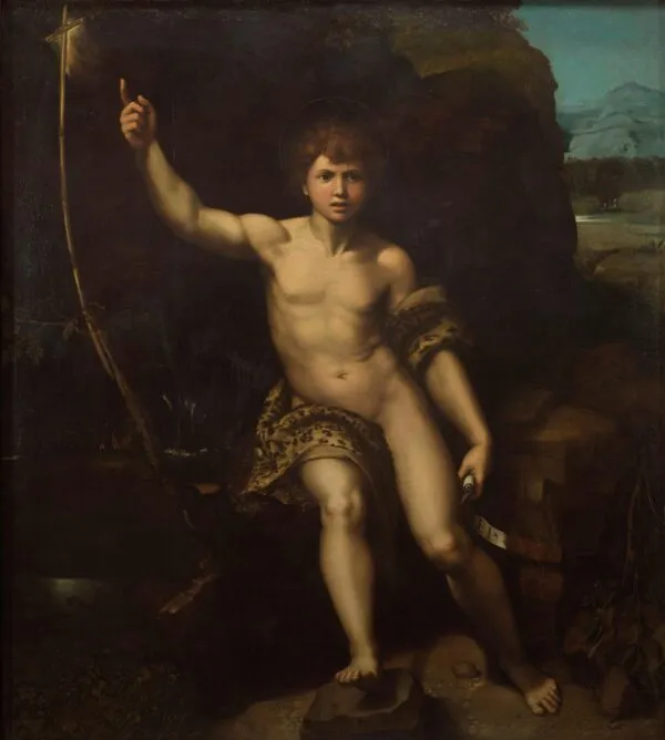 Saint John the Baptist as a Boy (1518) by Raphael — original painting reproduced as a hand-painted oil on canvas