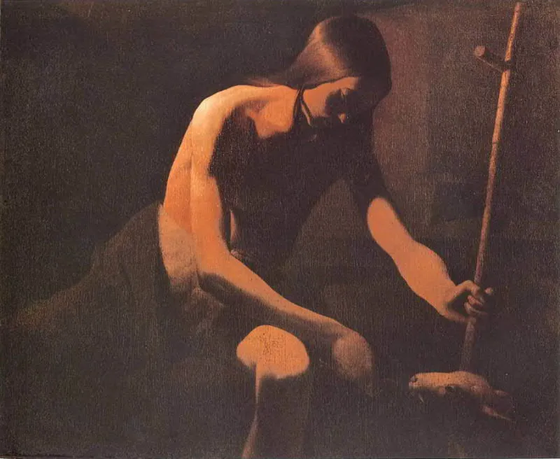 Saint John the Baptist in the Desert (1651) by Georges de La Tour — original painting reproduced as a hand-painted oil on canvas