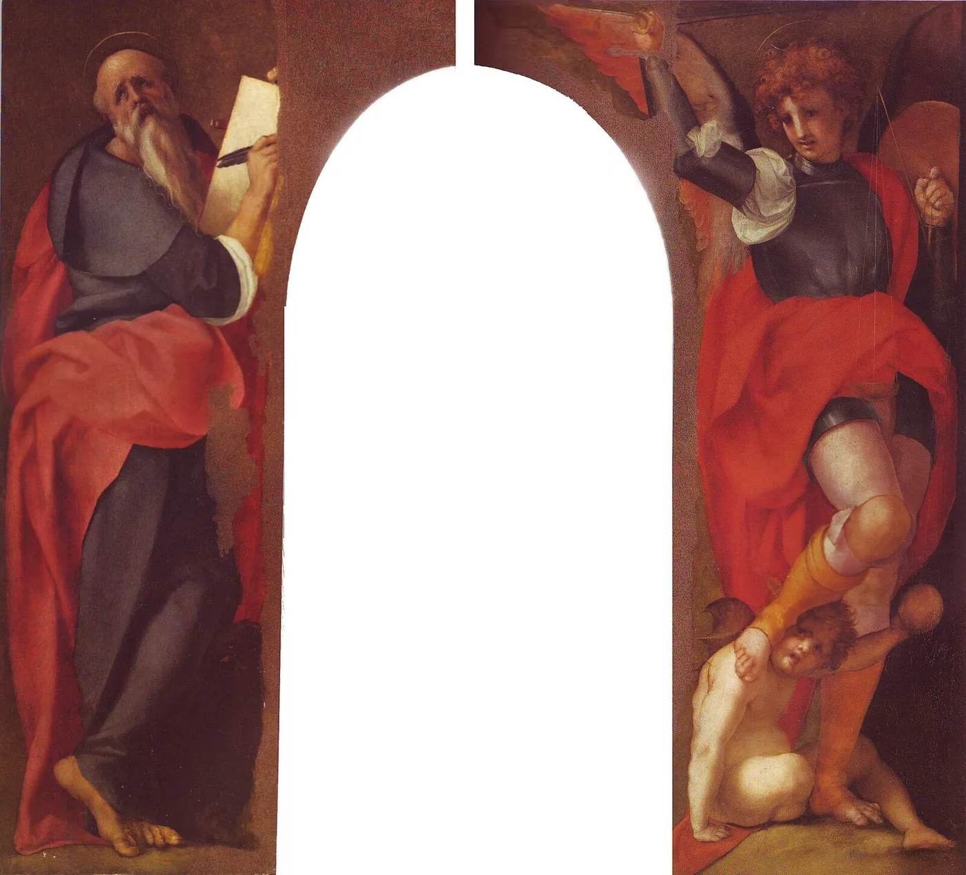 Saint John the Evangelist and the Archangel Michael (1519) by Pontormo — original painting reproduced as a hand-painted oil on canvas
