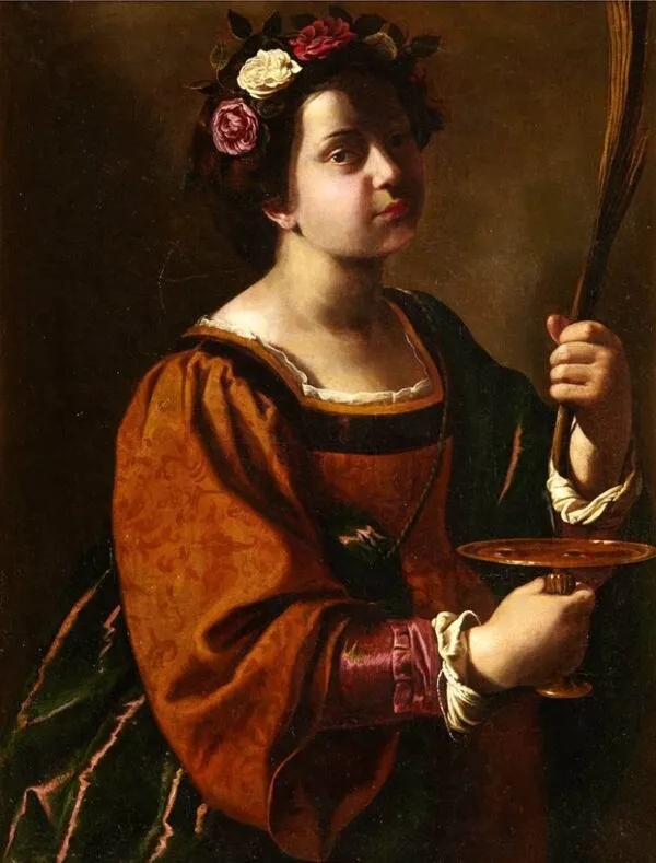 Saint Lucy (1642) by Artemisia Gentileschi — original painting reproduced as a hand-painted oil on canvas