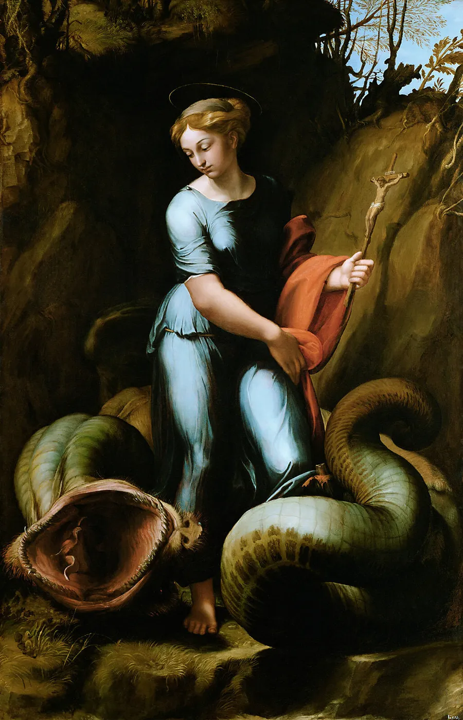 Saint Margaret and the Dragon (1518) by Raphael — original painting reproduced as a hand-painted oil on canvas