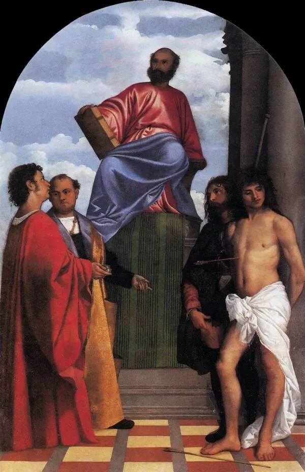 Saint Mark Enthroned (1510) by Titian — original painting reproduced as a hand-painted oil on canvas