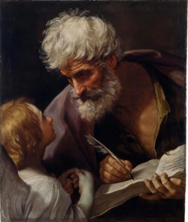 Saint Matthew and the Angel (1620) by Guido Reni — original painting reproduced as a hand-painted oil on canvas