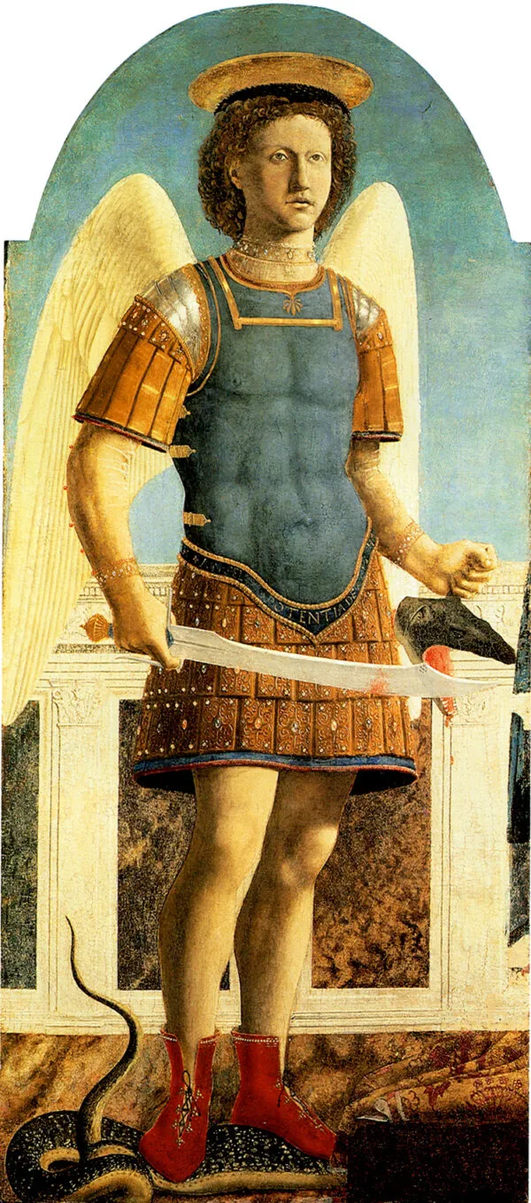 Saint Michael (1454) by Piero della Francesca — original painting reproduced as a hand-painted oil on canvas