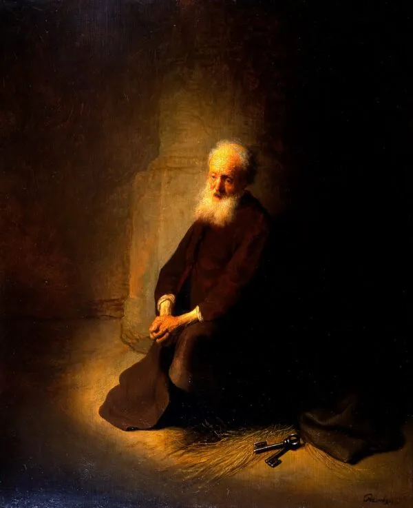 Saint Peter in prison (1631) by Rembrandt — original painting reproduced as a hand-painted oil on canvas