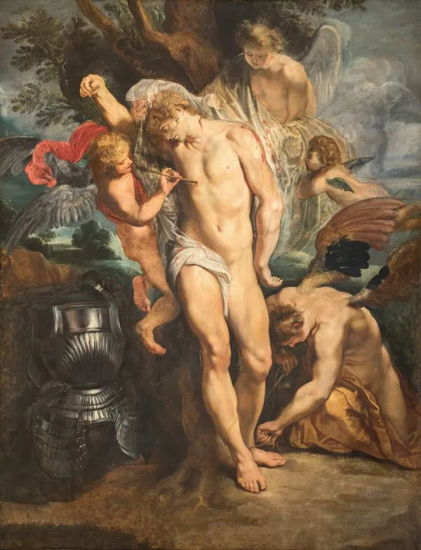 Saint Sebastian Healed by Angels (1601) by Peter Paul Rubens — original painting reproduced as a hand-painted oil on canvas