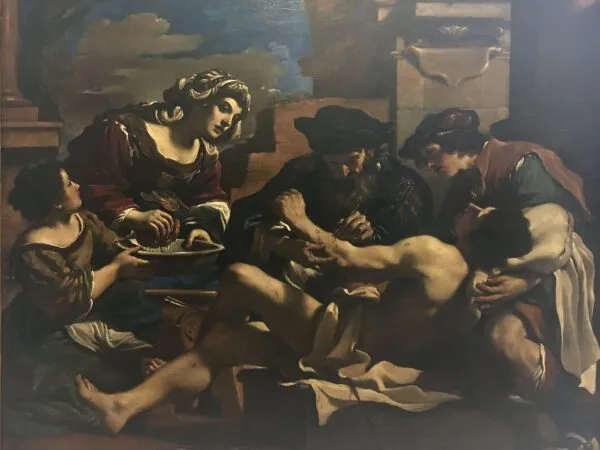 Saint Sebastian Tended by Saint Irene (1619) by Guercino — original painting reproduced as a hand-painted oil on canvas