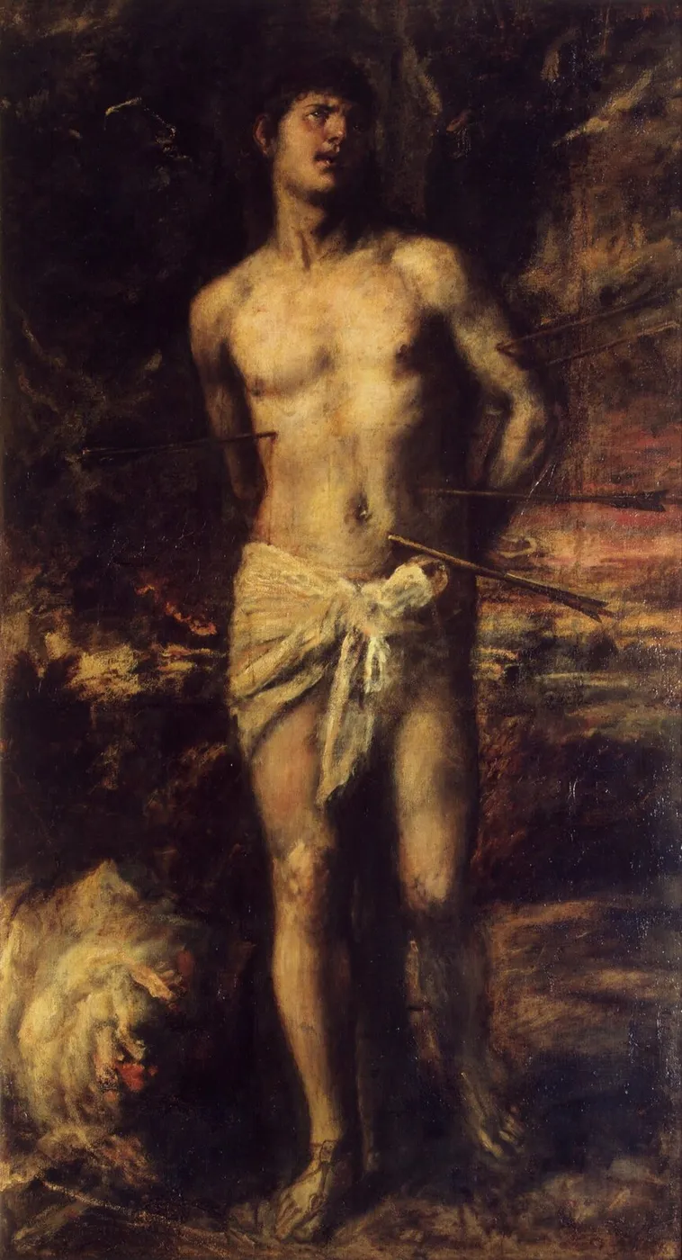 Saint Sebastian (1570) by Titian — original painting reproduced as a hand-painted oil on canvas