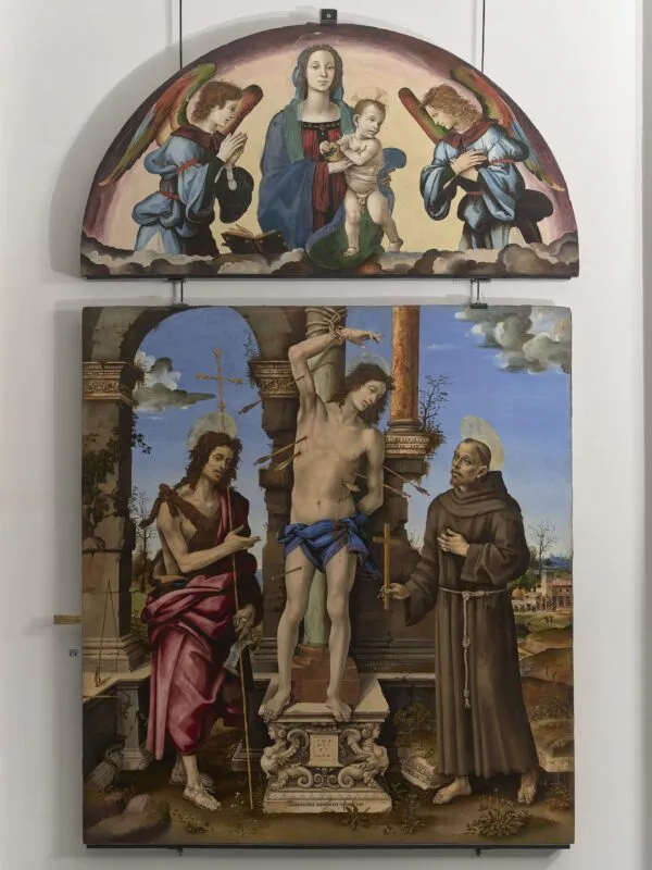 Saint Sebastian with Madonna and child (1502) by Filippino Lippi — original painting reproduced as a hand-painted oil on canvas