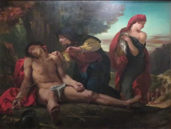 Saint Sébastien secouru par les Saintes Femmes (1621) by Eugène Delacroix — original painting reproduced as a hand-painted oil on canvas