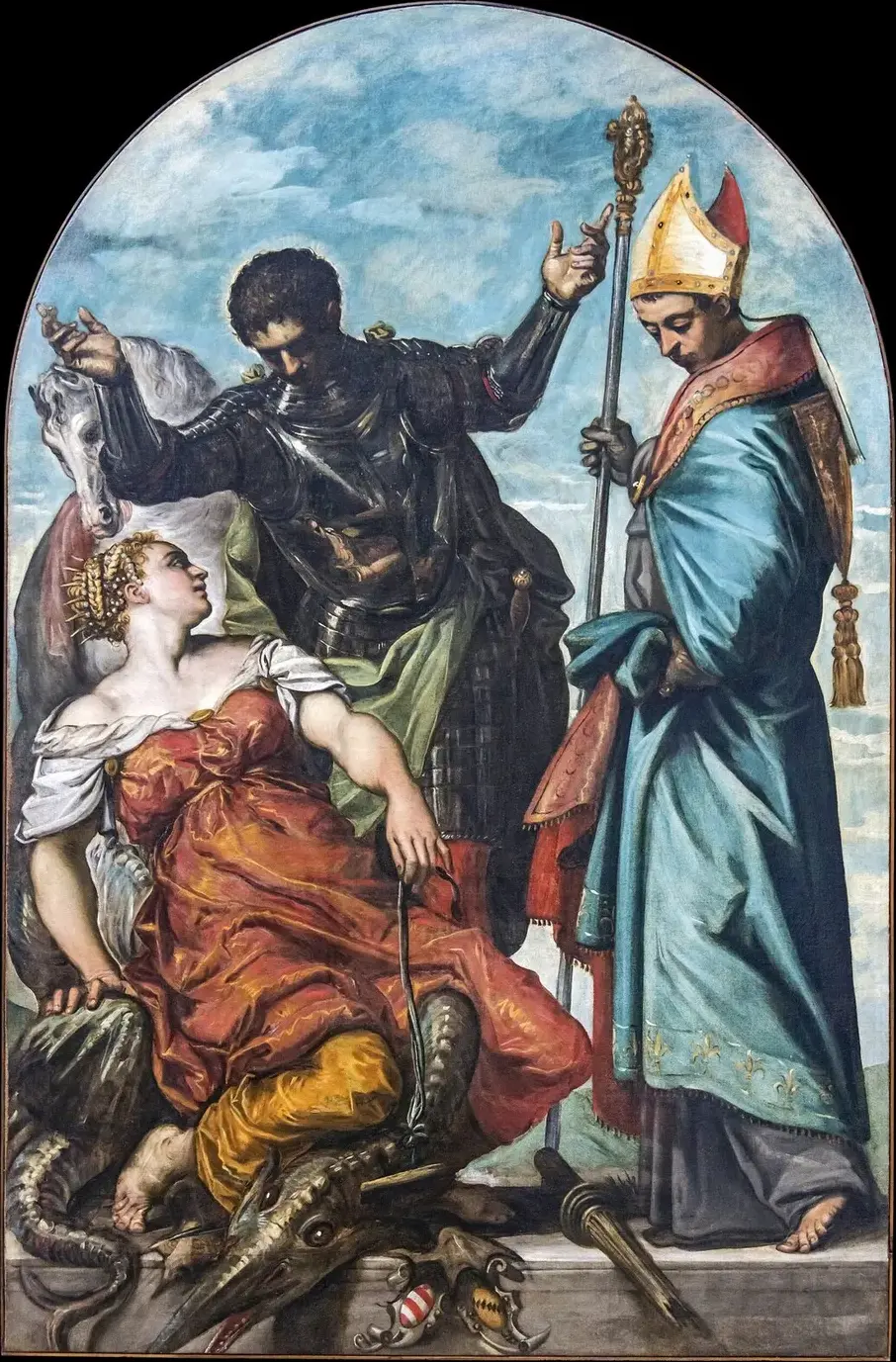 Saints Louis and George with the Princess (1552) by Jacopo Tintoretto — original painting reproduced as a hand-painted oil on canvas