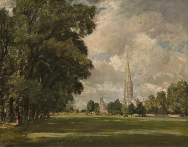 Salisbury Cathedral from Lower Marsh Close (1820) by John Constable — original painting reproduced as a hand-painted oil on canvas