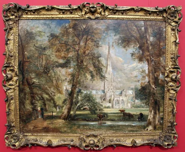 Salisbury Cathedral from the Bishop's Garden (1821) by John Constable — original painting reproduced as a hand-painted oil on canvas